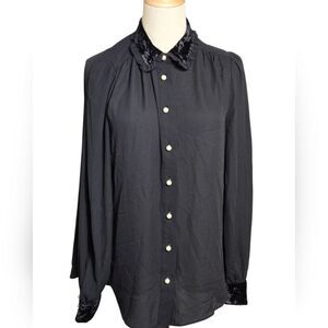 Kate Spade Black Sheer Blouse With Pearl And Velvet Details